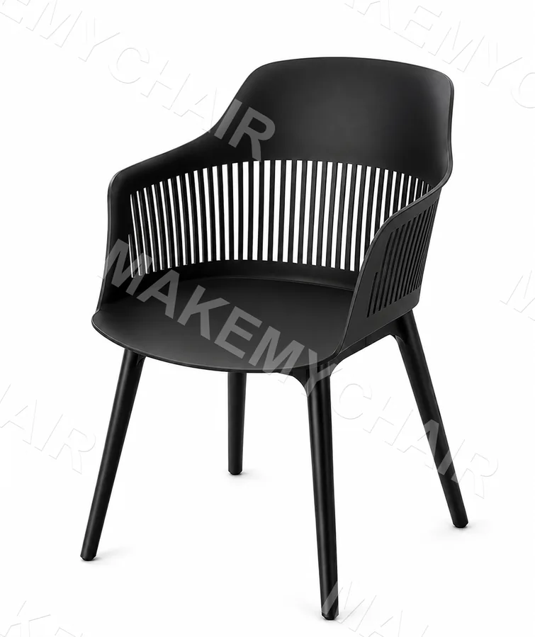 Modern PP Cafeteria Chair with Integrated Armrests – Black