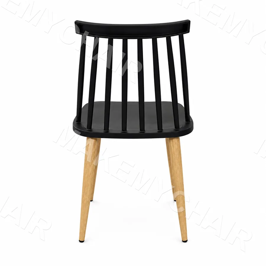 Single-Piece PP Cafeteria Chair with Wood-Finish MS Legs – Black